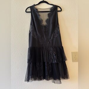 Free People Black Lace Tiered Slip Dress